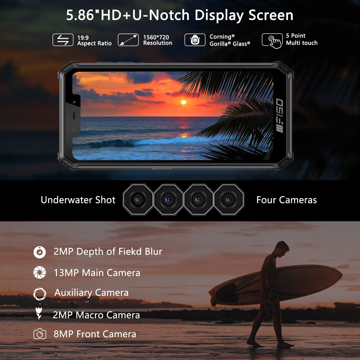 Rugged Smartphone Unlocked OUKITEL F150 6GB+64GB(SD 256G) 8000mAh